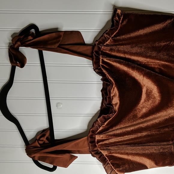 Danielle Bernstein Velvet Ruffle Mini Dress Brown - Picture 3 of 7